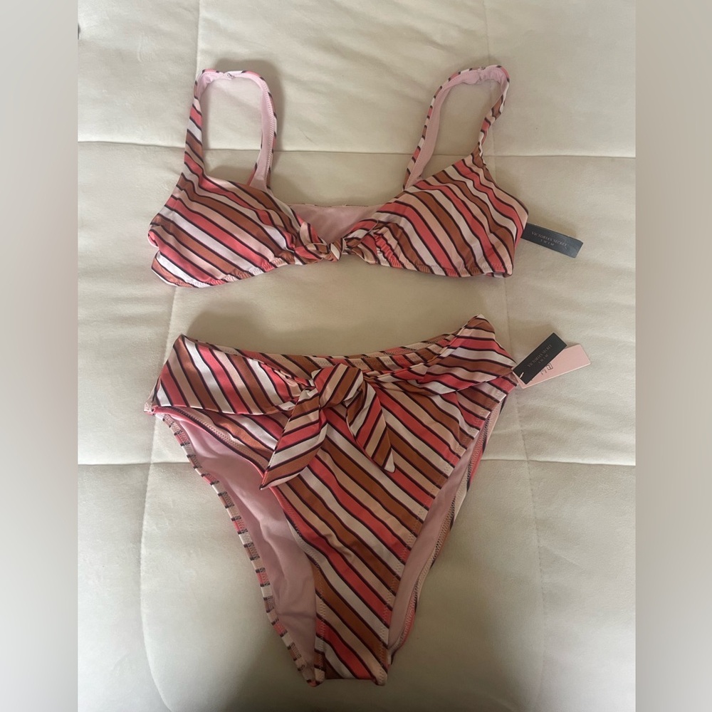 Victoria Secret bikini swimsuit, size Medium, pink stripes